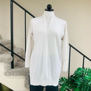 ESCADA Sport Tunic Sweater Wool Cashmere Blend  slit V-neck size XS Off-white